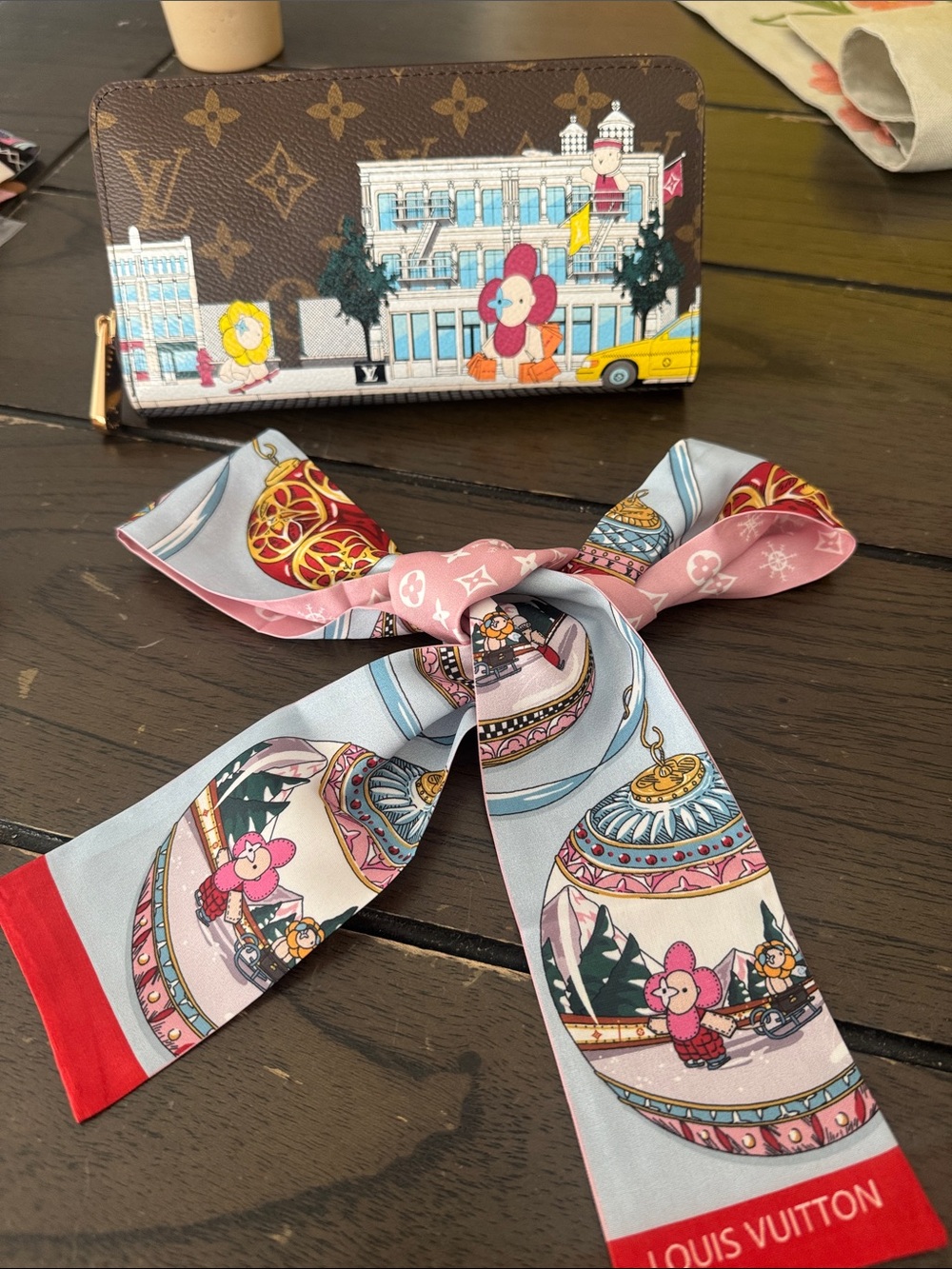 Pink, Light Blue & Red Silk Twilly Scarf